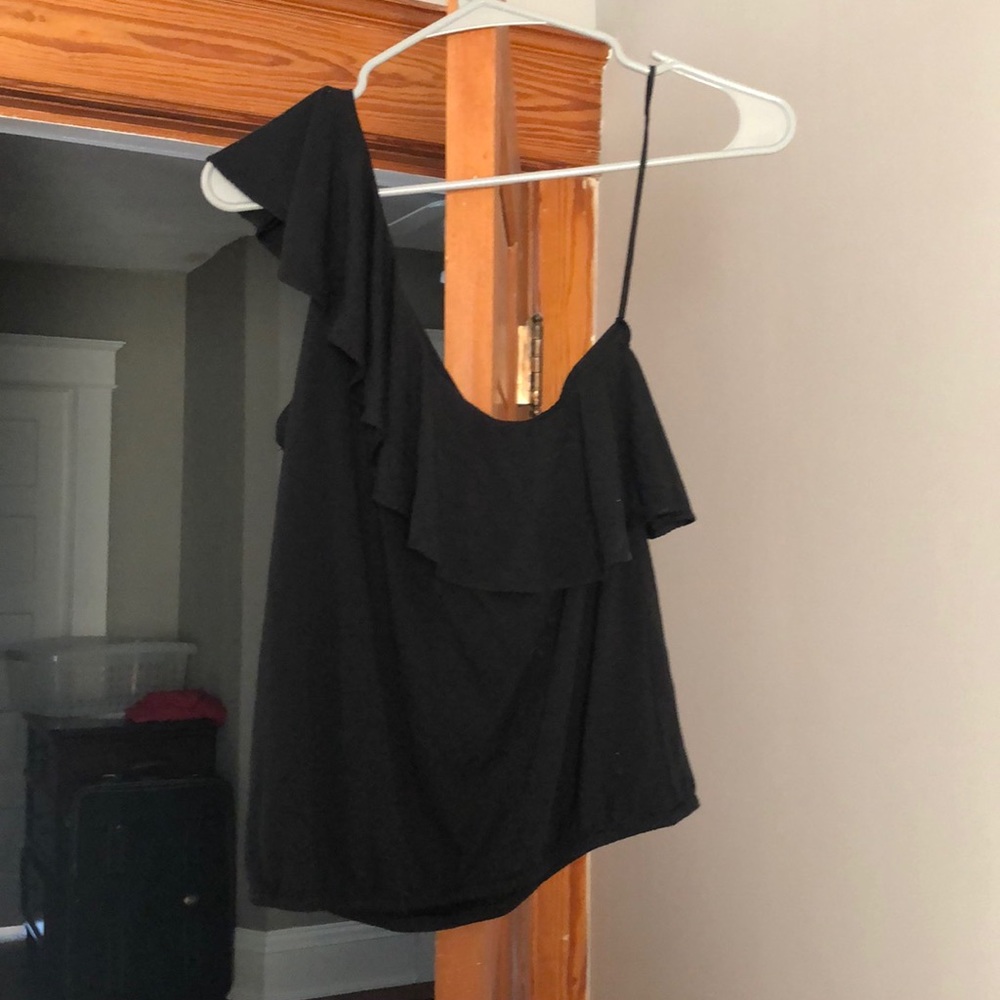 One shoulder black top